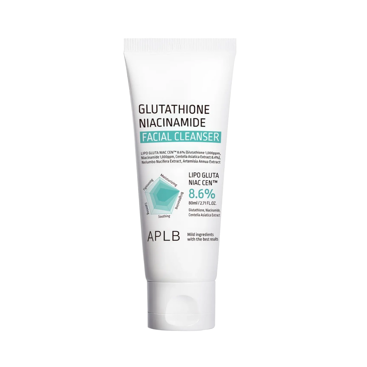 APLB Glutathione Niacinamide Facial Cleanser 80ml – weiße Tube mit blau-schwarzer Schrift