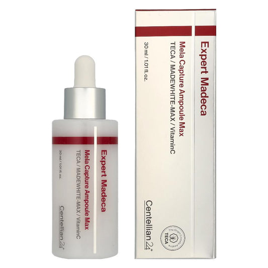 Centellian24 Expert Madeca Mela Capture Ampoule Max 30ml V2 – rechteckiger Karton in Weiß und Rot mit rotem Herzlogo vor Weiß