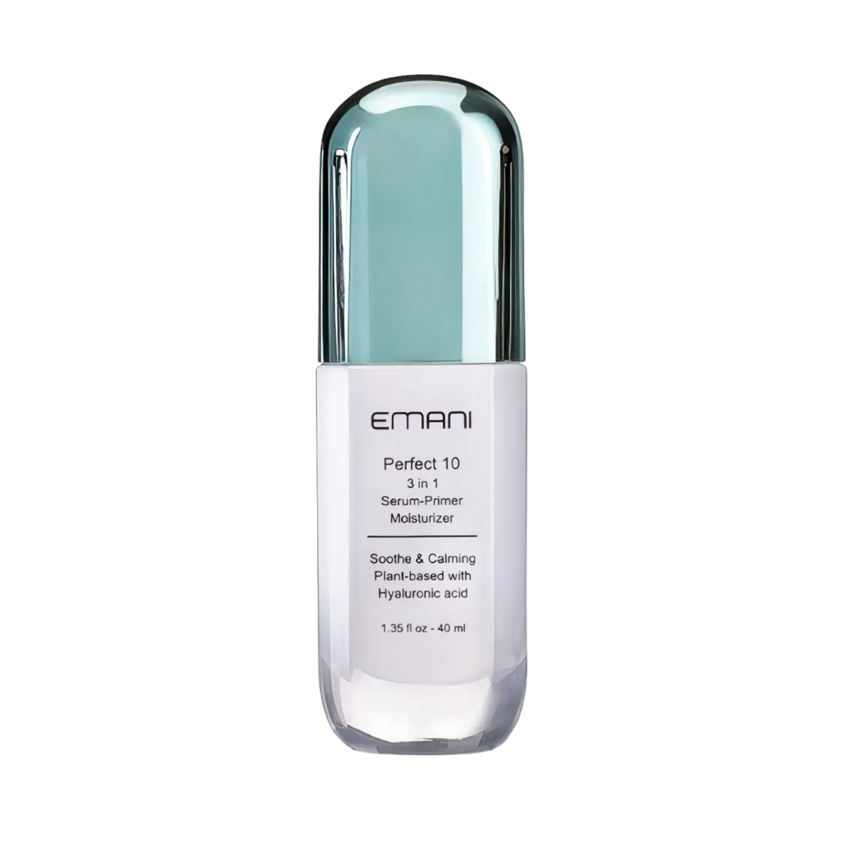 EMANI Perfect 10 Primer Serum 35 ml – Transparente Pumpflasche mit Etikett vor blauem Hintergrund