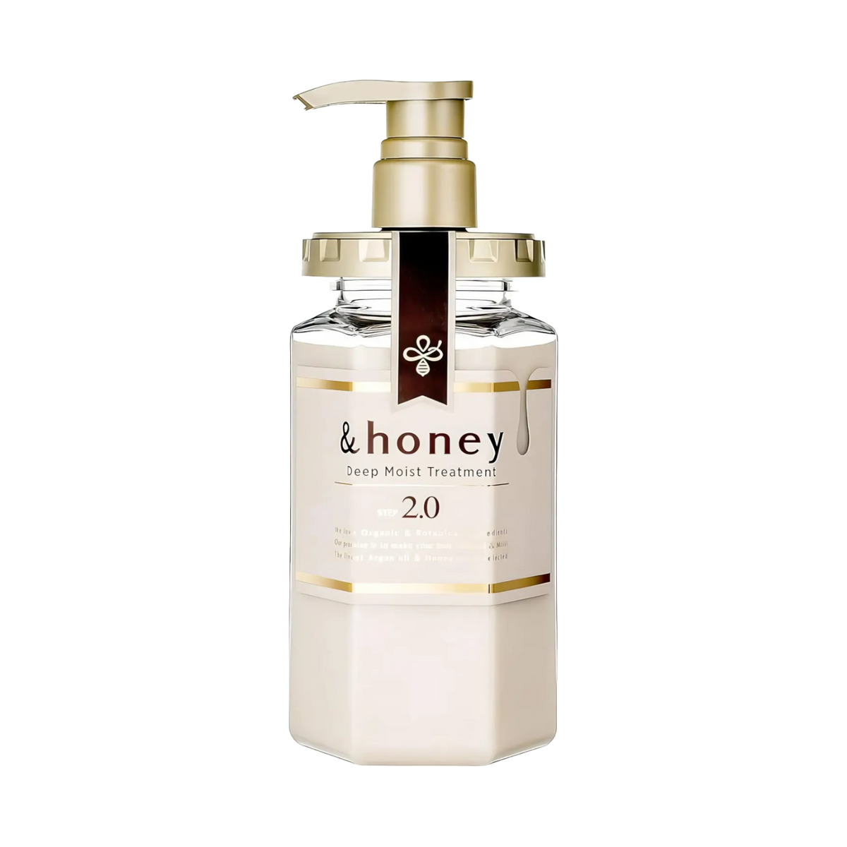 &honey Deep Moist Hair Treatment 2.0 445g – Weiße Flasche mit weißem Pumpkopf und dunkler Kappe, aufrecht stehend
