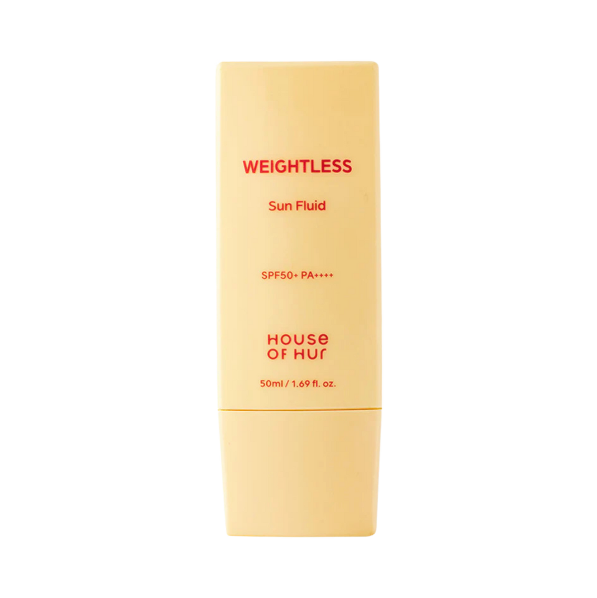 House of Hur Weightless Sun Fluid 50ml – gelbliche Tube auf weißem Hintergrund