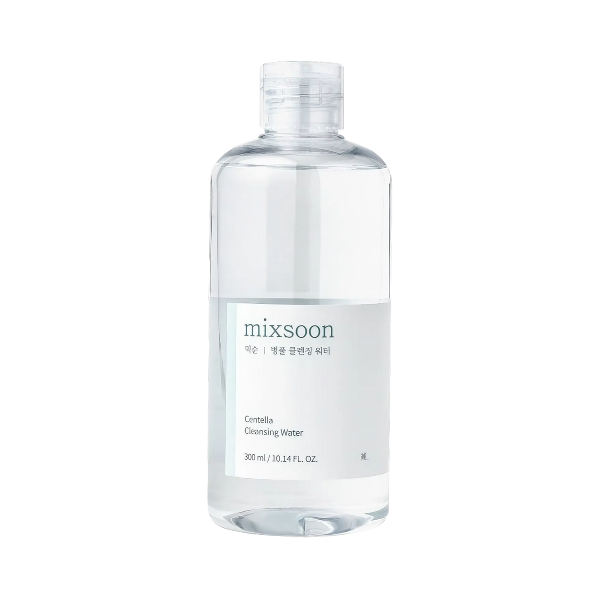 Mixsoon Centella Cleansing Water 300ml – klare Flasche vor dunklem Grund mit Wasser