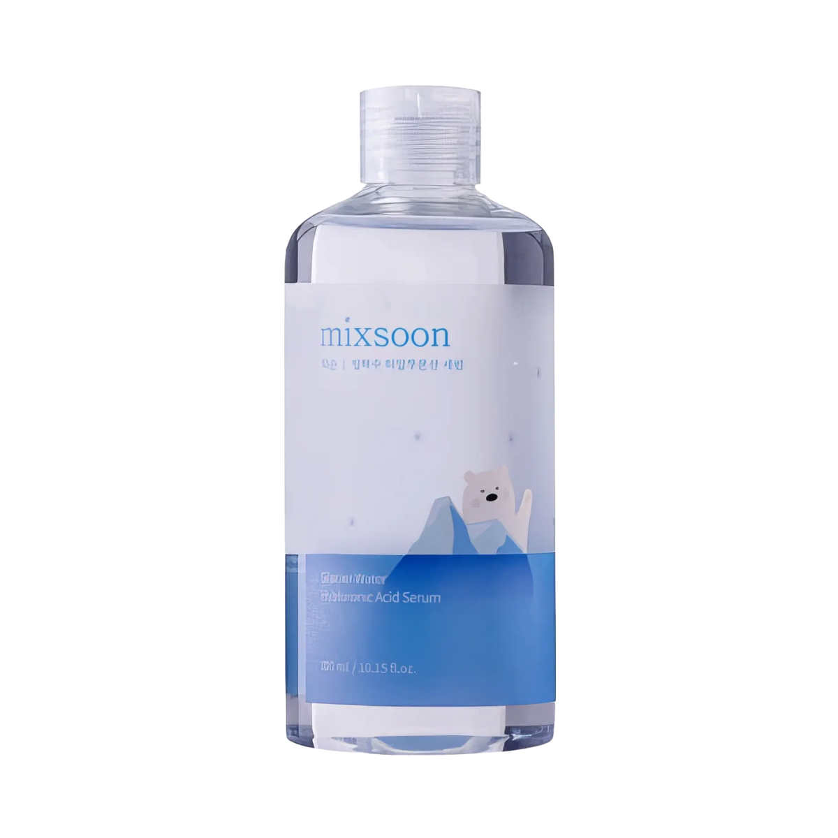 Mixsoon Glacier Water Hyaluronic Acid Serum 300ml – weiße Flasche mit hellblauem Unterteil, aufrecht