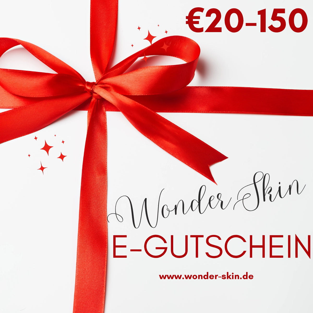 Wonder Skin E-Gutschein – Banner mit Preisangabe oben links und Karton mit Sichtfenster in der Mitte