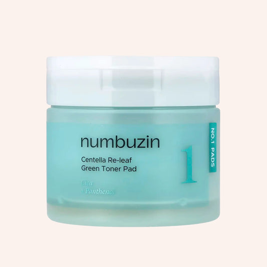 Numbuzin No.1 Centella Re-leaf Green Toner Pad 70pcs./190ml. – Pad-Dose mit blauem Etikett auf weißem Hintergrund