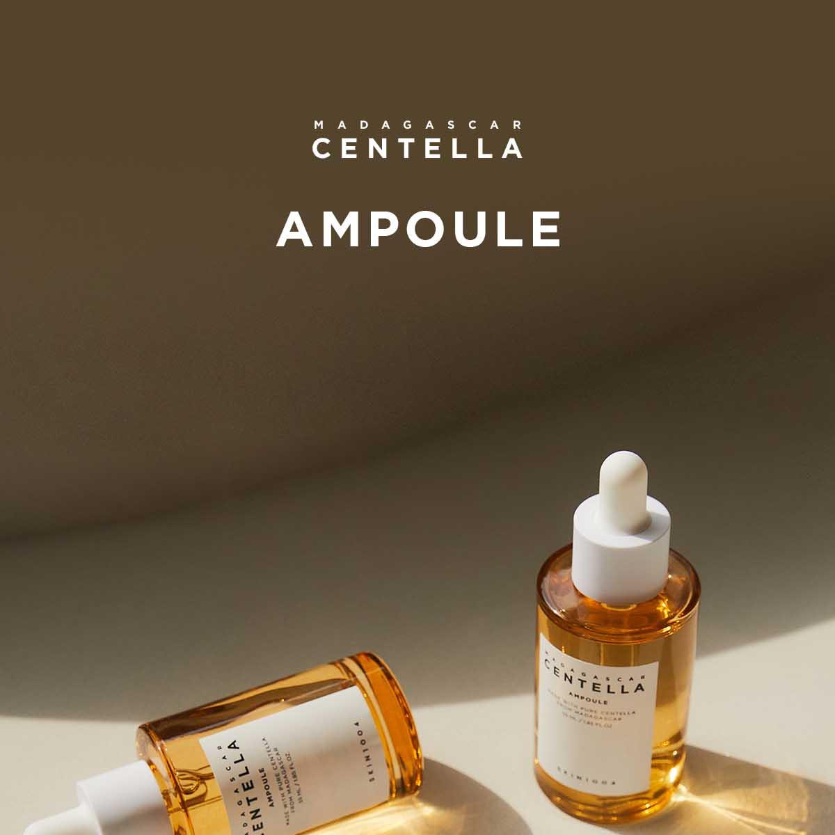 SKIN1004 Madagascar Centella Asiatica Ampoule 55ml – Pipettenflasche im Vordergrund mit hellem Etikett