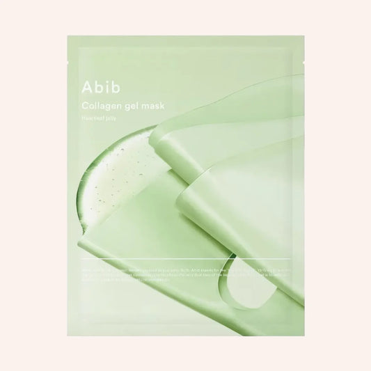 Abib Collagen Gel Mask Heartleaf Jelly 35g – hellgrüner Maskenbeutel im quadratischen Format