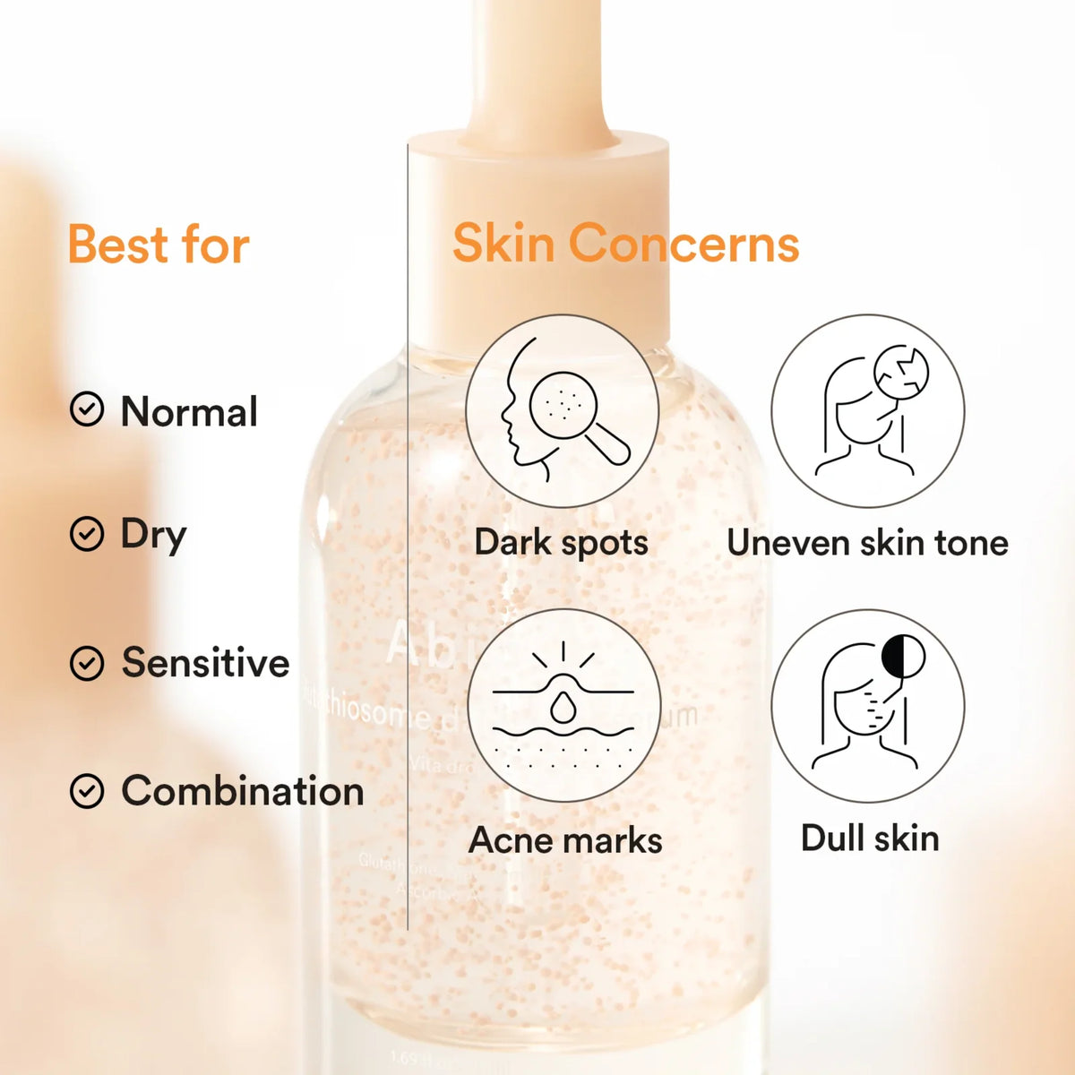 Abib Glutathiosome Dark Spot Serum Vita Drop 50ml – weiße Pipettenflasche mit transparentem Sichtfenster vor Hellgrau