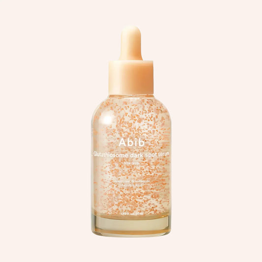 Abib Glutathiosome Dark Spot Serum Vita Drop 50ml – Glas-Pipettenflasche mit rosa-orangem Etikett und Pipettenverschluss