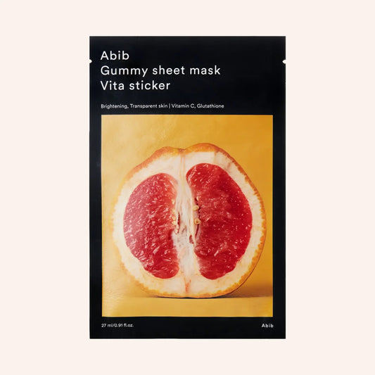 Abib Gummy Sheet Mask Vita Sticker 27ml – Gummy-Maske im Grapefruit-Look auf schwarzem Grund
