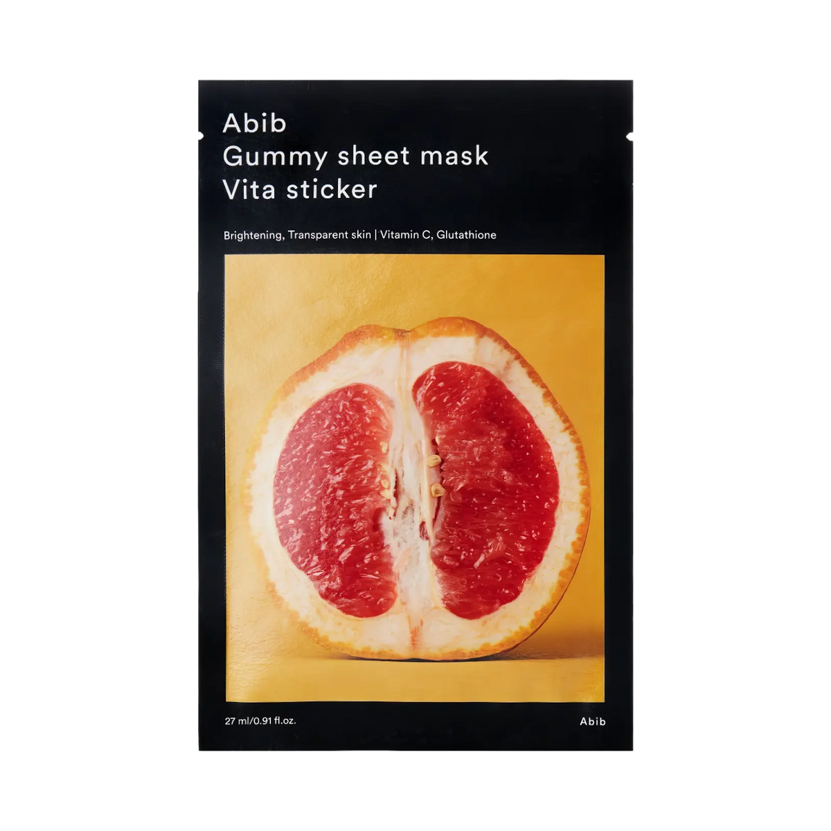 Abib Gummy Sheet Mask Vita Sticker 27ml – Gummy-Maske im Grapefruit-Look auf schwarzem Grund