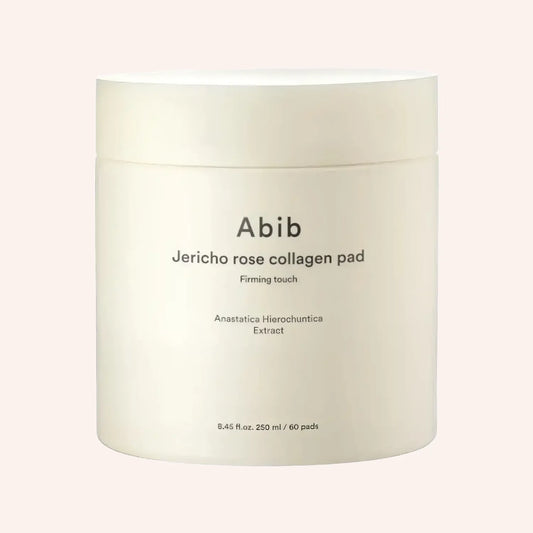 Abib Jericho Rose Collagen Pad Firming Touch 250ml/60Stk – cremeweißer Pad-Tiegel vor neutralem Grund