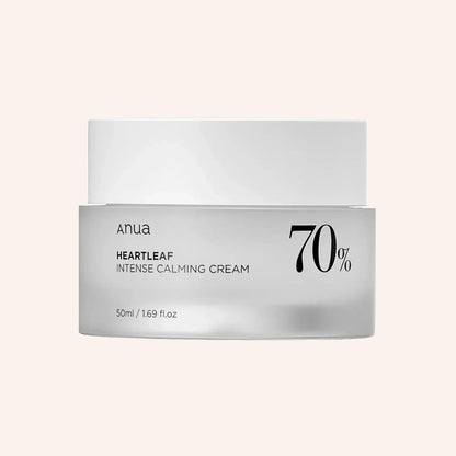 Anua Heartleaf 70% Intense Calming Cream 50ml – Tiegel mit Cremetextur vor schwarzem Grund