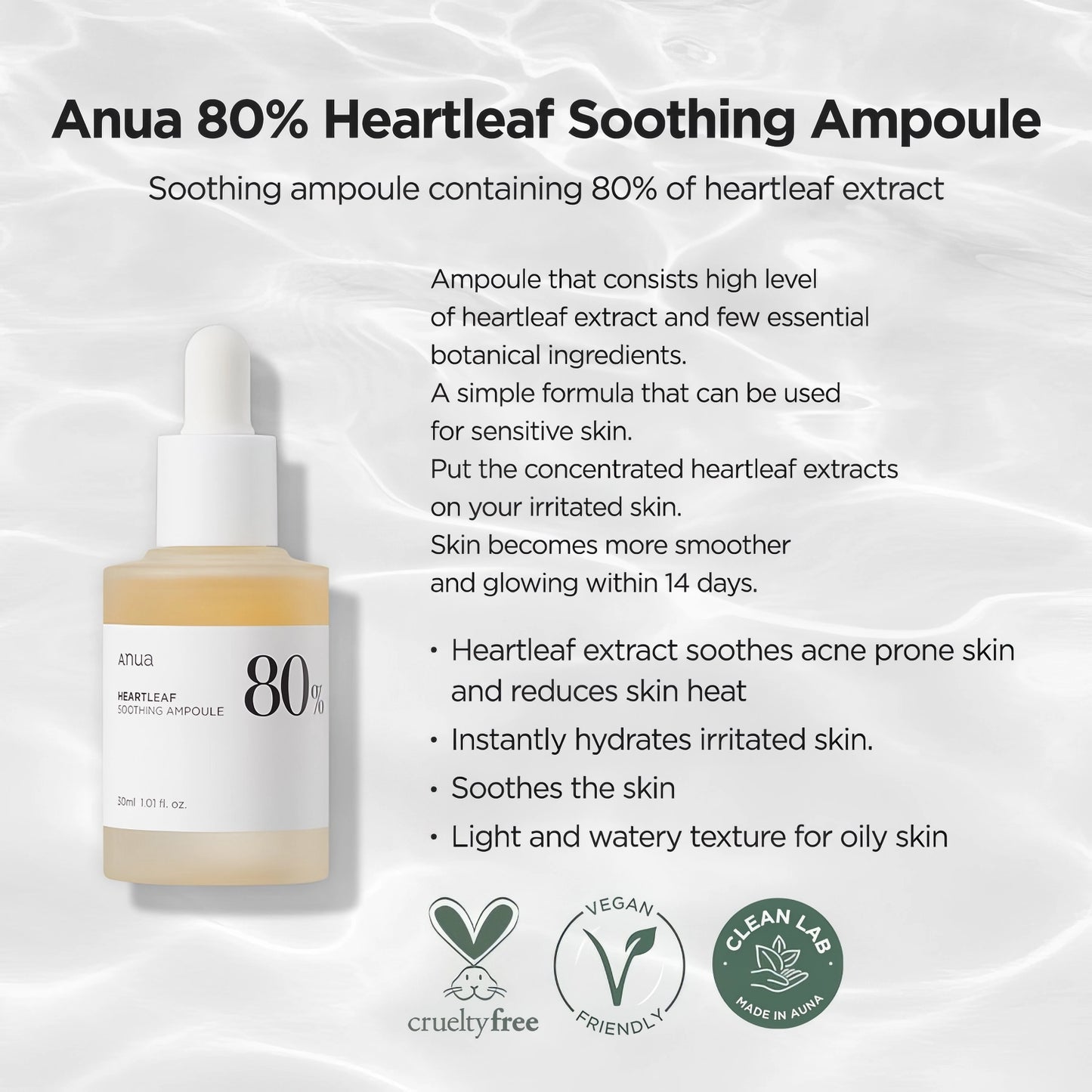 Anua - Heartleaf 80% Soothing Ampoule - 30ml-Wonder Skin