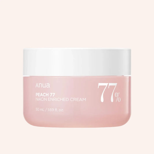 Anua Peach 77% Niacin Enriched Cream 50ml – Tiegel mit Pfirsich-Rosa-Verlauf auf Schwarz