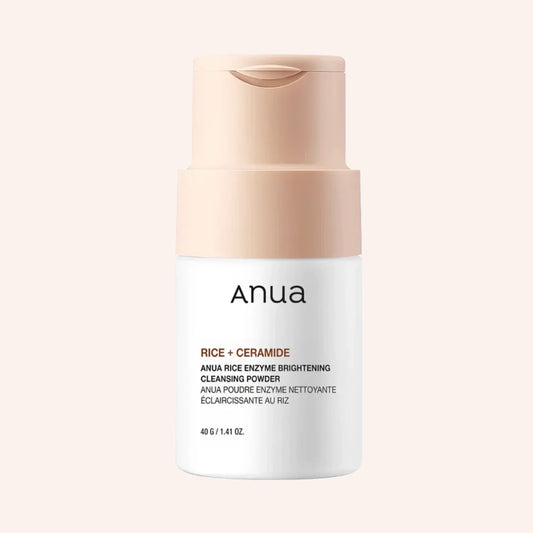 Anua Rice Enzyme Brightening Cleansing Powder 40g – Kunststoffdose mit weiß-cremefarbenem Pulver, oben Etikett