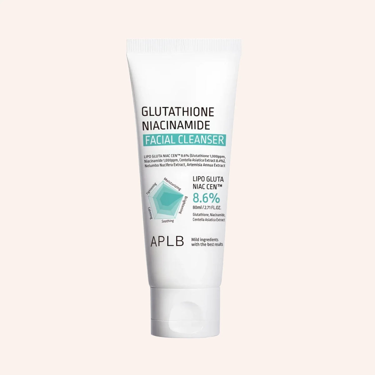 APLB Glutathione Niacinamide Facial Cleanser 80ml – weiße Tube mit blau-schwarzer Schrift