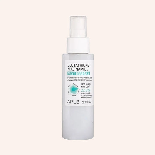APLB Glutathione Niacinamide Mist Essence 105ml – weiße Kunststoffflasche mit grünem Farbverlauf an Kappe und Etikett