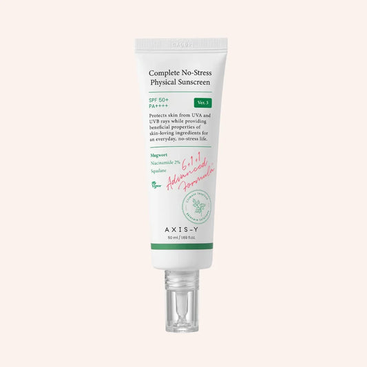 AXIS-Y Complete No- Stress Physical Sunscreen V.3 50ml – weiße Tube mit grünen Akzenten