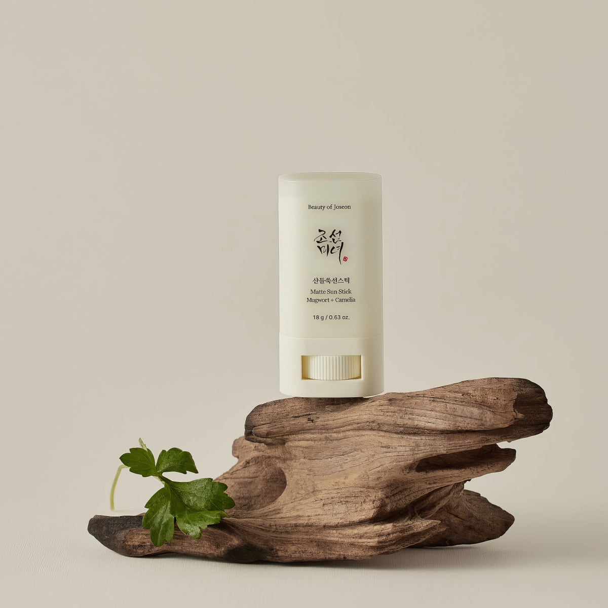 Beauty of Joseon Matte Sun Stick Mugwort + Camelia SPF50+ PA++++ 18g – Stick auf einem Stück Treibholz