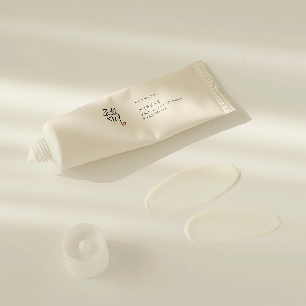 Beauty of Joseon Relief Sun : Rice + Probiotics SPF50+ PA++++ 50ml – Tube in schlichter, heller Präsentation
