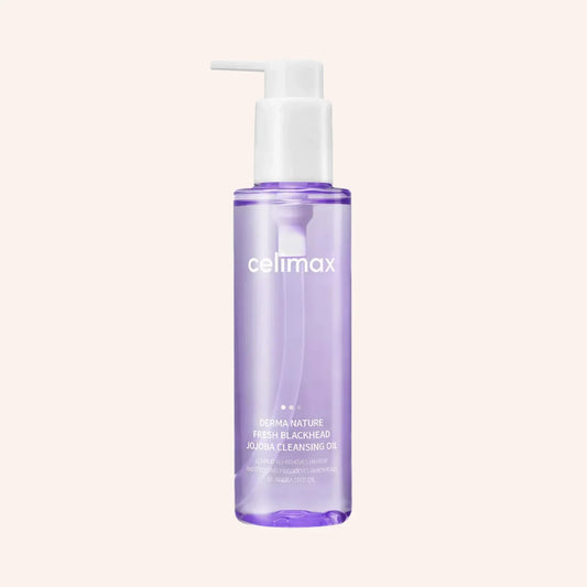 Celimax Derma Nature Fresh Blackhead Jojoba Cleansing Oil 150ml – klare Pumpflasche, Etikett in Lila und Weiß