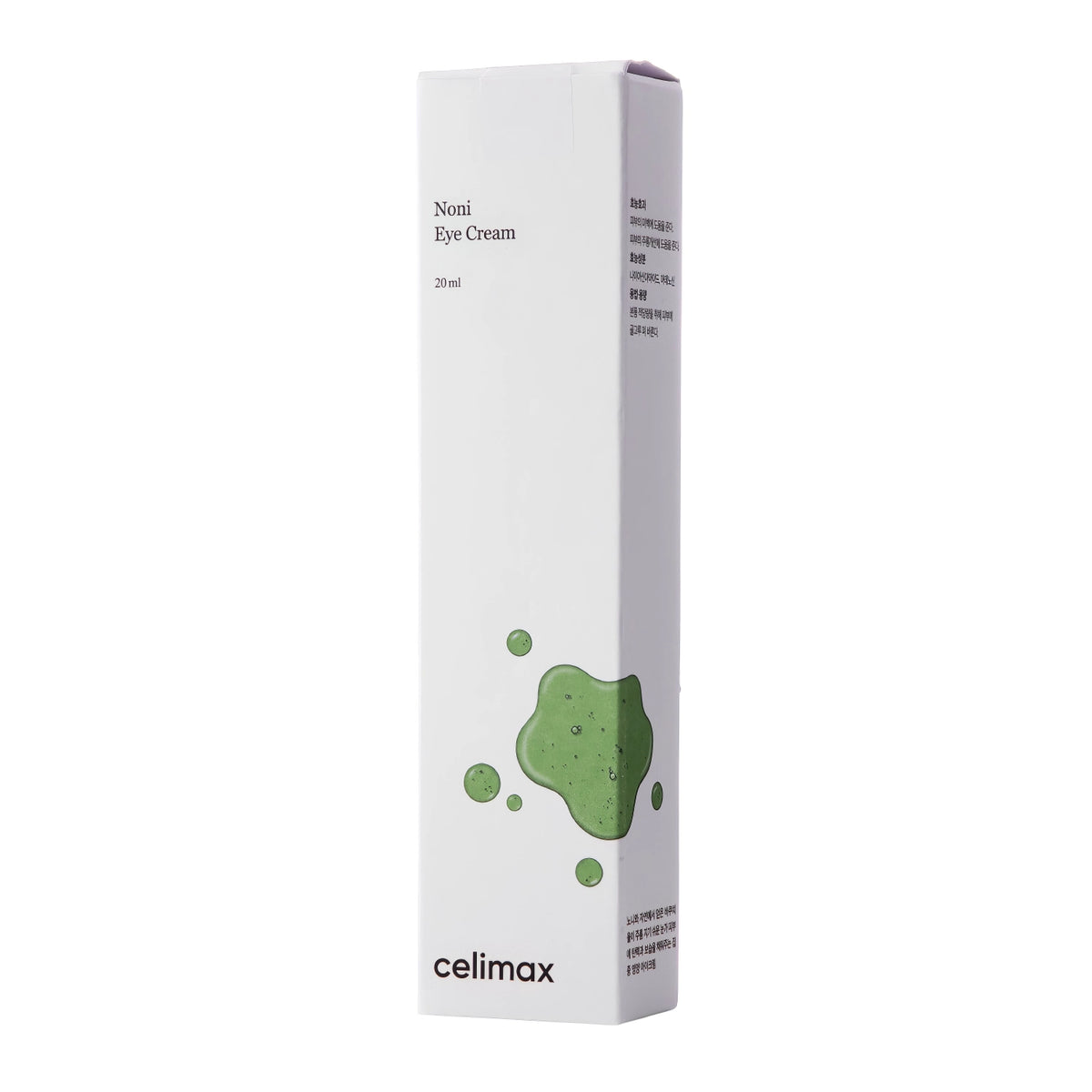 Celimax The Real Noni Ultimate Eye Cream 20ml – weiße Tube mit grün-weiß strukturiertem Dekor, aufrecht vor weißem Grund