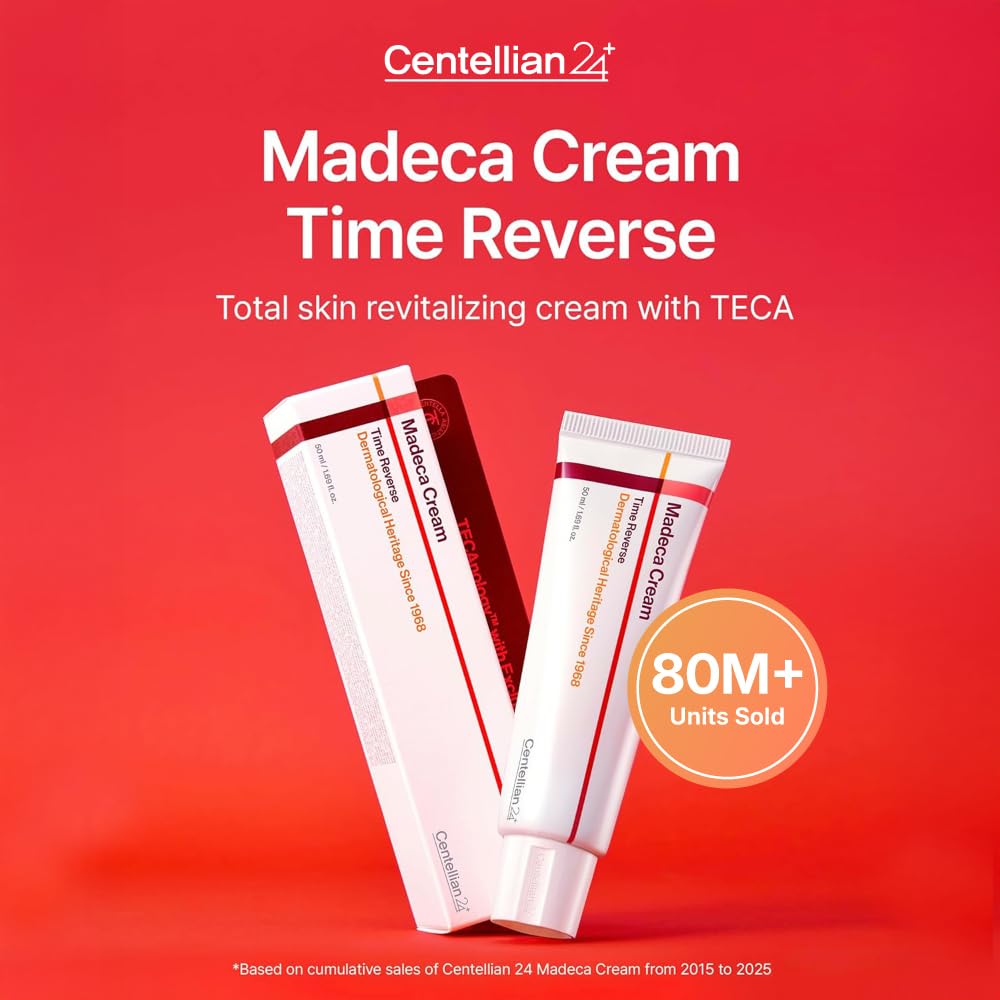 Centellian24 Madeca Cream Time Reverse 50ml – aufrecht stehender Karton in Weiß und Rot, Schrift schwarz