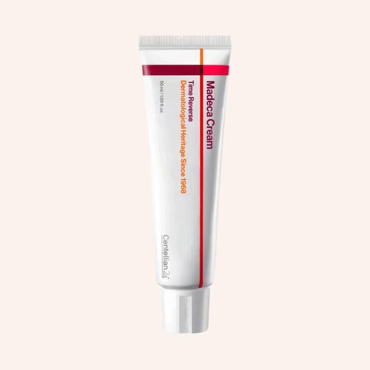 Centellian24 Madeca Cream Time Reverse 50ml – weiße Tube mit Rot vor schwarzem Hintergrund