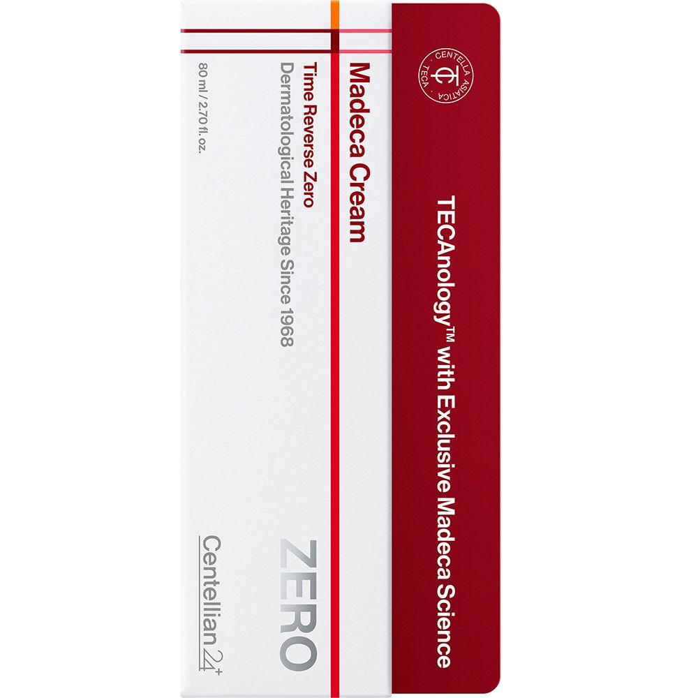 Centellian24 Madeca Cream Time Reverse Zero 80ml – Infografik mit Tube auf weißem Hintergrund