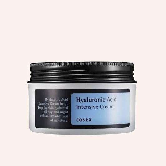 COSRX Hyaluronic Acid Intensive Cream 100g – schwarzer Tiegel mit blauen und weißen Akzenten, Etikett mit weißer Schrift