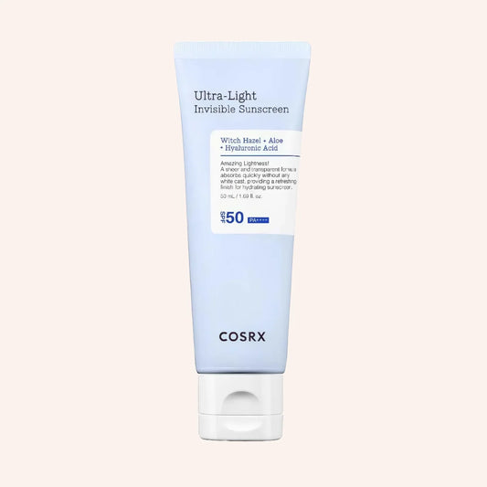 COSRX Ultra Light Invisible Sunscreen SPF50/PA++++ 50ml – aufrecht stehende Tube mit weißem Etikett