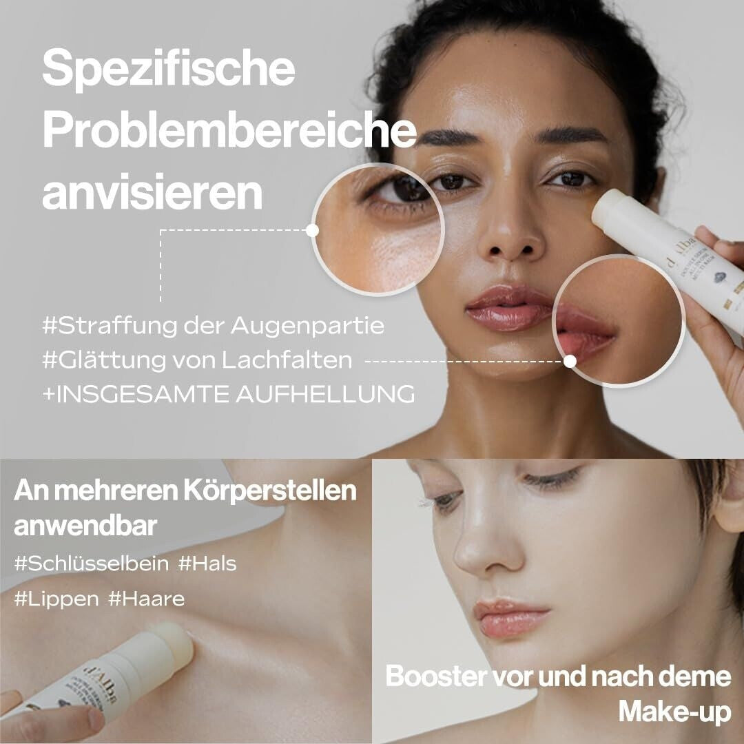 d'Alba Double Serum All In One Multi Balm 10g – Frau mit geschlossenen Augen beim Auftragen des Balms im Gesicht