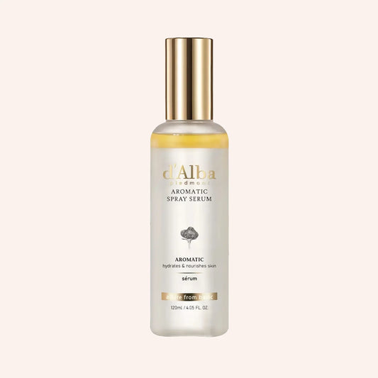 d'Alba White Truffle First Aromatic Spray Serum 120ml – goldene Sprühflasche mit goldfarbenem Serum