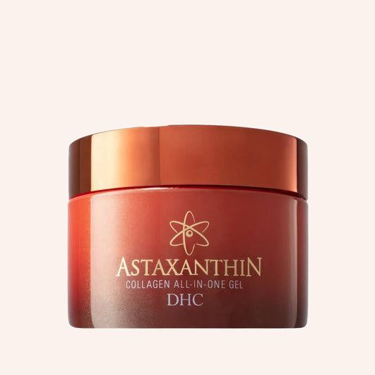 DHC Astaxanthin Collagen All-in-One Gel 80g – Tiegel mit Gold-Rot-Verlauf in Nahaufnahme
