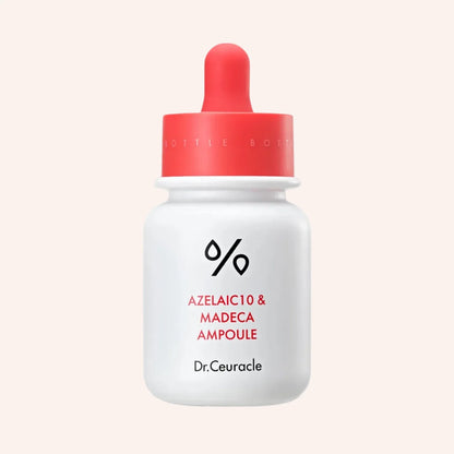 Dr. Ceuracle Azelaic 10 & Madeca Ampoule 30ml – kleine Klarglasflasche mit rotem Deckel