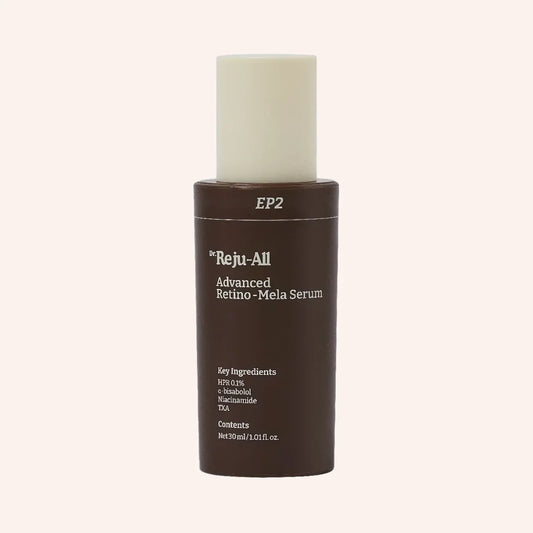 Dr. Reju-All Advanced Retino-Mela Serum 30ml – Pumpflasche mit Etikett in Braun und Weiß, freigestellt