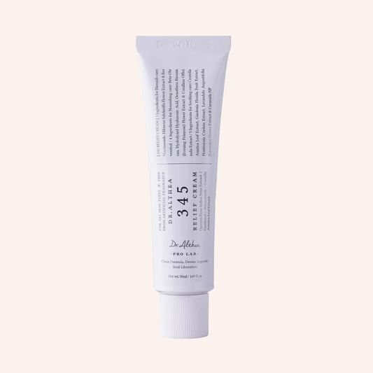 Dr. Althea 345 Relief Cream 50ml – weiße Tube mit sichtbarer Textur auf Schwarz