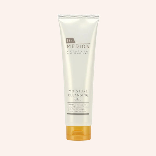 Dr. Medion Moisture Cleansing Gel 150ml – glänzende Tube in Weiß mit gelben und orangefarbenen Akzenten, aufrecht stehend