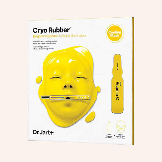 Dr.Jart+ Cryo Rubber Brightening mask 40g – weiße Packung mit gelber Maske im Zentrum