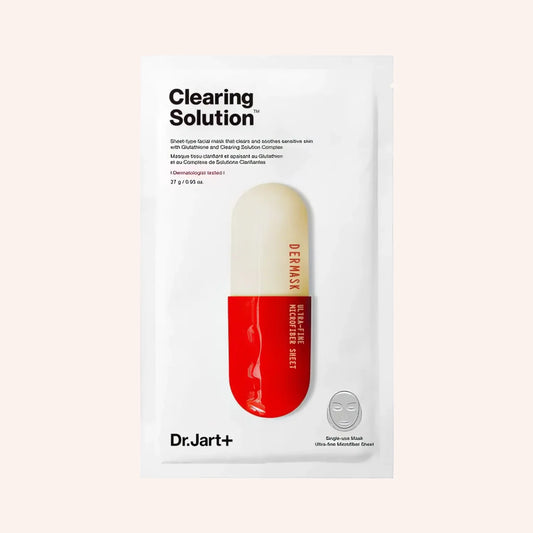 Dr.Jart+ Dermask Micro Jet Clearing Solution 27g – weiße Maskenpackung mit rotem Akzent
