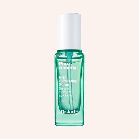 Dr.Jart+ Pore Remedy PHA Exfoliating Serum 30ml – Flasche mit weißem Deckel vor dunklem Grund