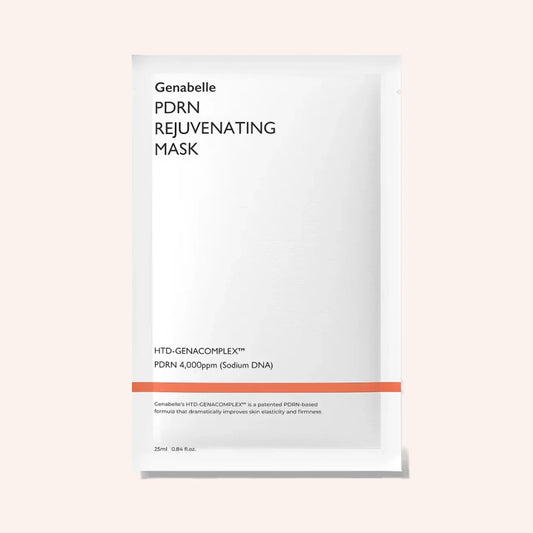 Genabelle PDRN Rejuvenating Mask Sheet 25ml – Weißes Maskensachet mit schwarzem Balken oben und roter Schrift darunter