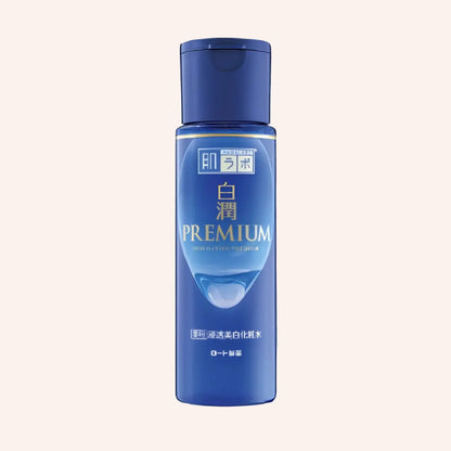 Hada Labo Shirojyun Premium Brightening Lotion Rich 170ml – blaue Flasche mit Riffelband oben, freigestellt