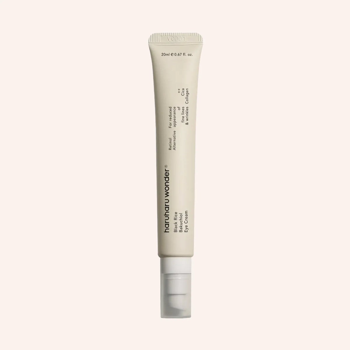 Haruharu Wonder Black Rice Bakuchiol Eye Cream  20ml – weiße Tube mit schwarzer Kappe und Etikettband, schmal zulaufend