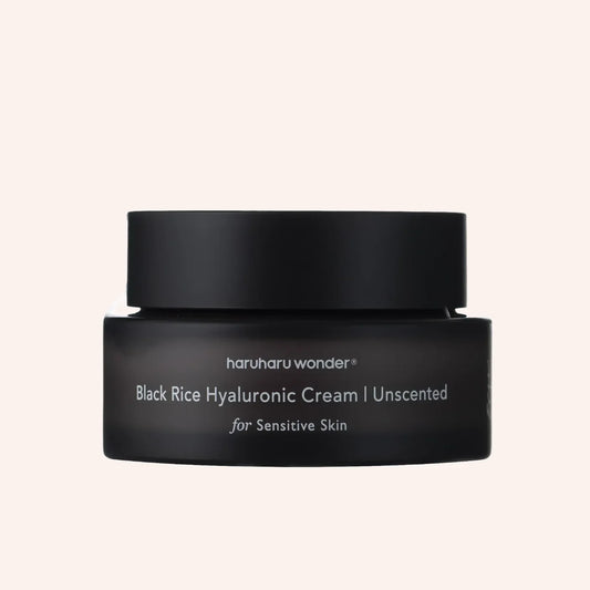 Haruharu Wonder Black Rice Hyaluronic Cream (Unscented) 50ml – dunkel getönter Tiegel mit Etikett und schwarzer Creme