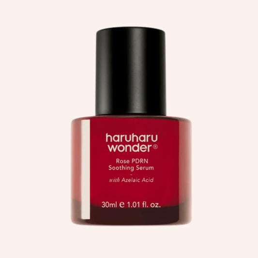 Haruharu Wonder Rose PDRN Soothing Serum 30ml – rot getönte Pipettenflasche aus Glas, aufrecht und frontal fotografiert