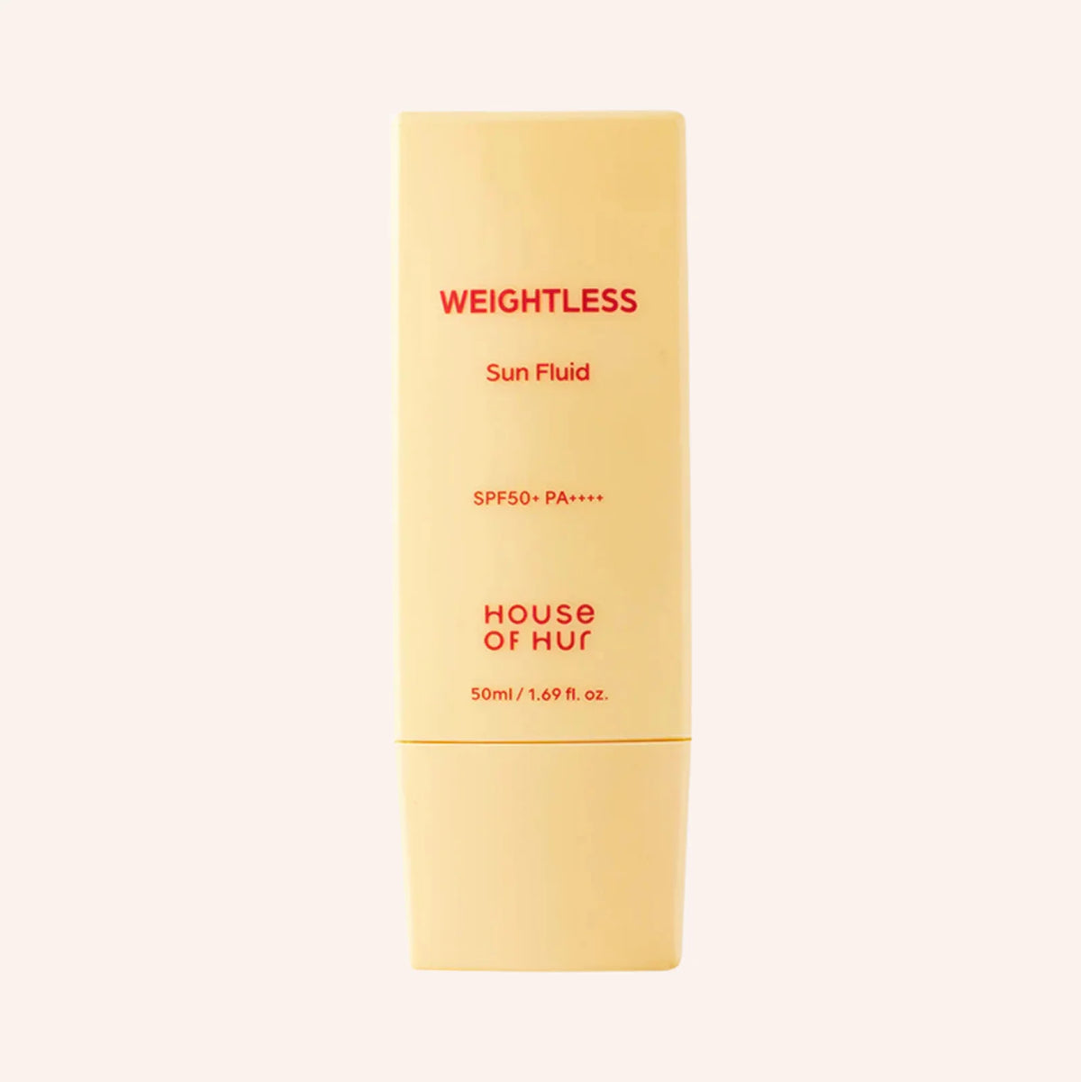 House of Hur Weightless Sun Fluid 50ml – gelbliche Tube auf weißem Hintergrund