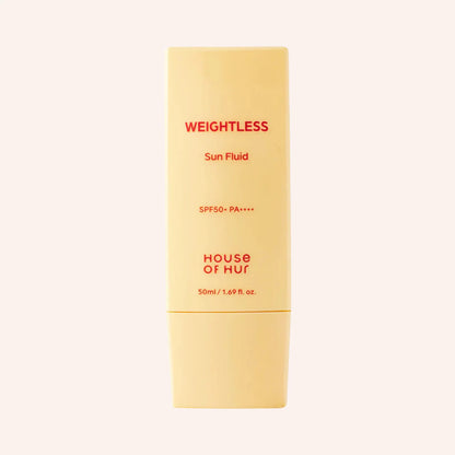 House of Hur Weightless Sun Fluid 50ml – gelbliche Tube auf weißem Hintergrund