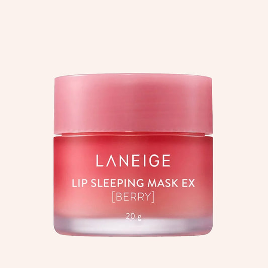 Laneige Lip Sleeping Mask EX Berry 20g – Tiegel mit rosaroter Textur vor dunklem Hintergrund